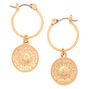 Gold 15MM Coin Charm Hoop Earrings,