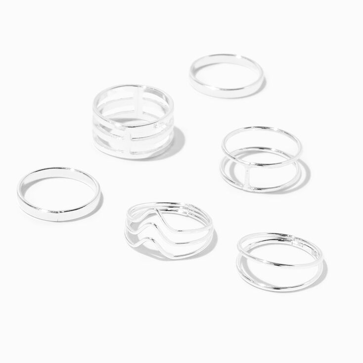 Silver Bulky Geometric Rings - 6 Pack,