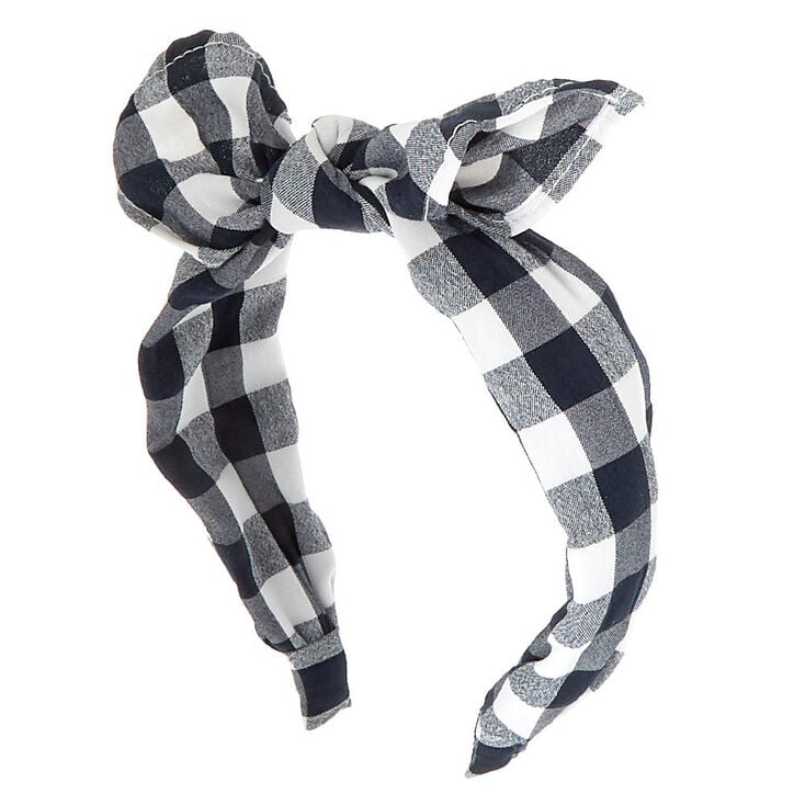 Gingham Knotted Bow Headband - Black,