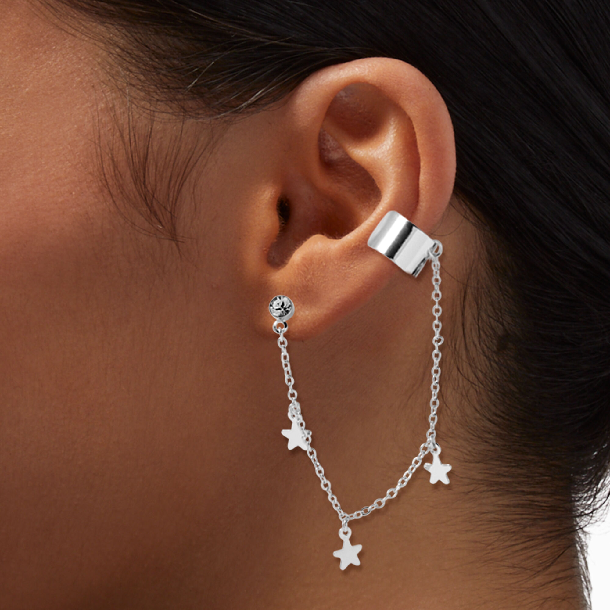 Silver ear cuff with chain hotsell