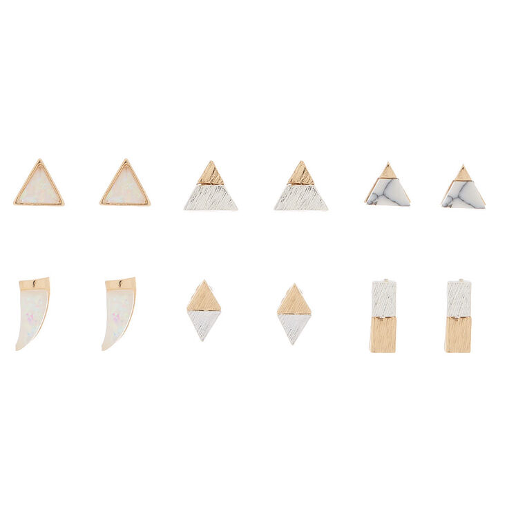 Mixed Metal Holographic Stud Earrings - 6 Pack,