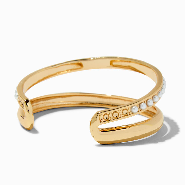 Gold-tone Pearl Cuff Bracelet ,