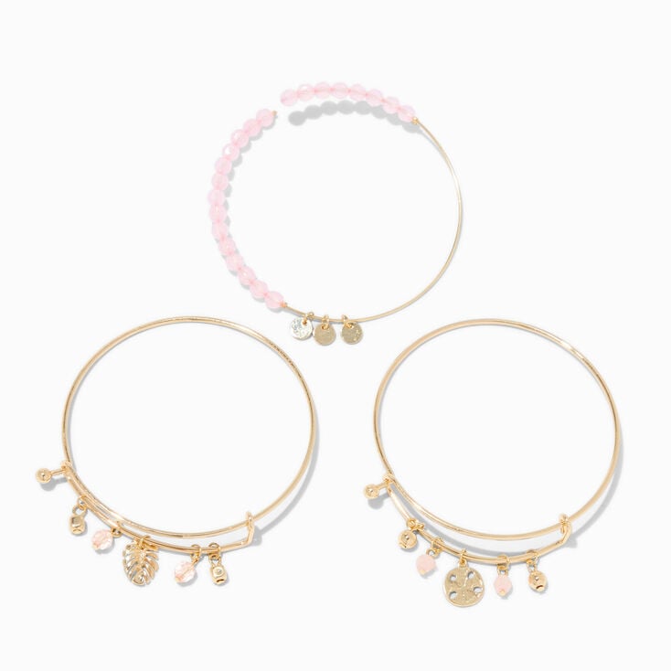 Gold Pink Resort Adjustable Bangle Bracelets - 3 Pack,