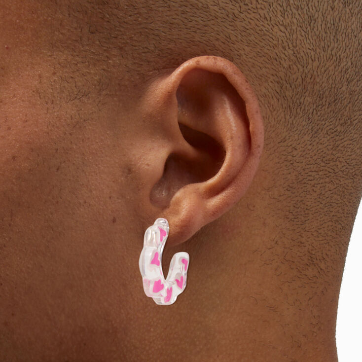 Pink Hearts 30MM Resin Hoop Earrings,