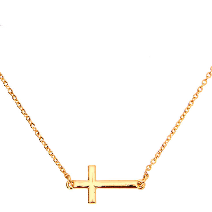 Gold Sideways Cross Pendant Necklace,