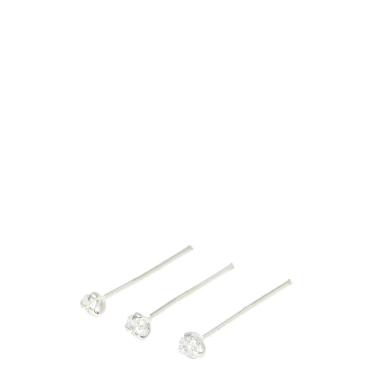 Sterling Silver Classic Cubic Zirconia Nose Studs - 3 Pack,