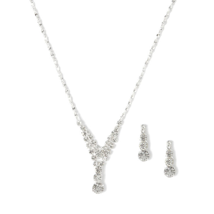 Rhinestone Small Double Y Necklace & Earrings Set,