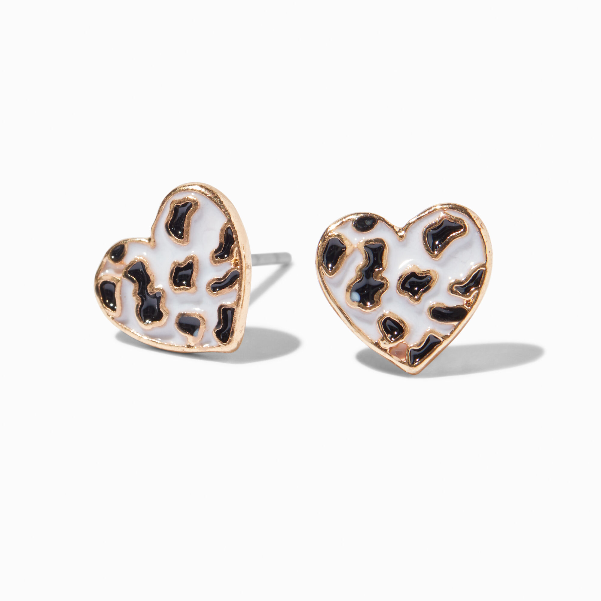 Cow Print Heart Gold tone Stud Earrings Icing US