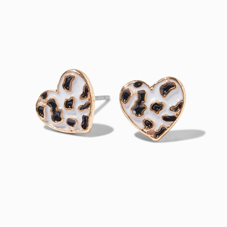 Cow Print Heart Gold-tone Stud Earrings,