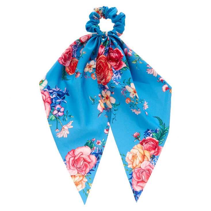 Rose Draped Scarf Hair Scrunchie - Blue,