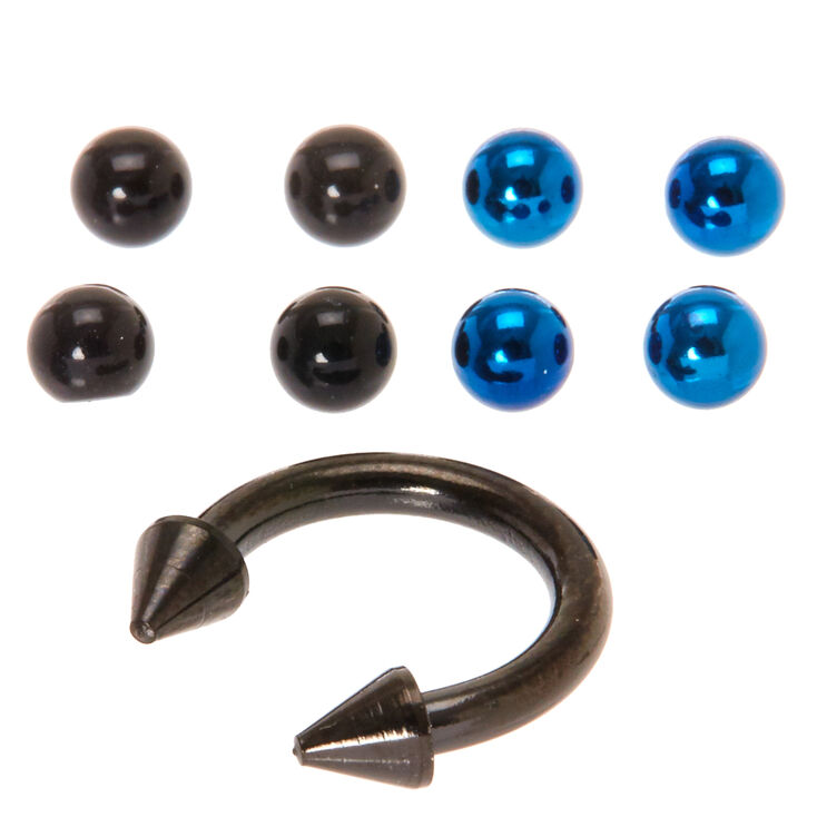 Black Spiked Septum Ring With Multi Colored Balls Icing Us
