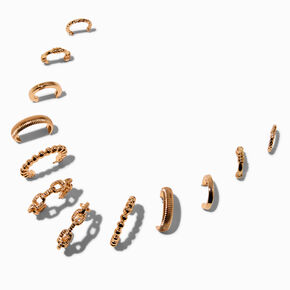 Gold-tone Graduated Embellished Hoop Earring Stackables Set - 6 Pack,