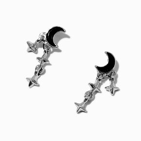 Crescent Moon &amp; Stars Silver-tone Drop Earrings,