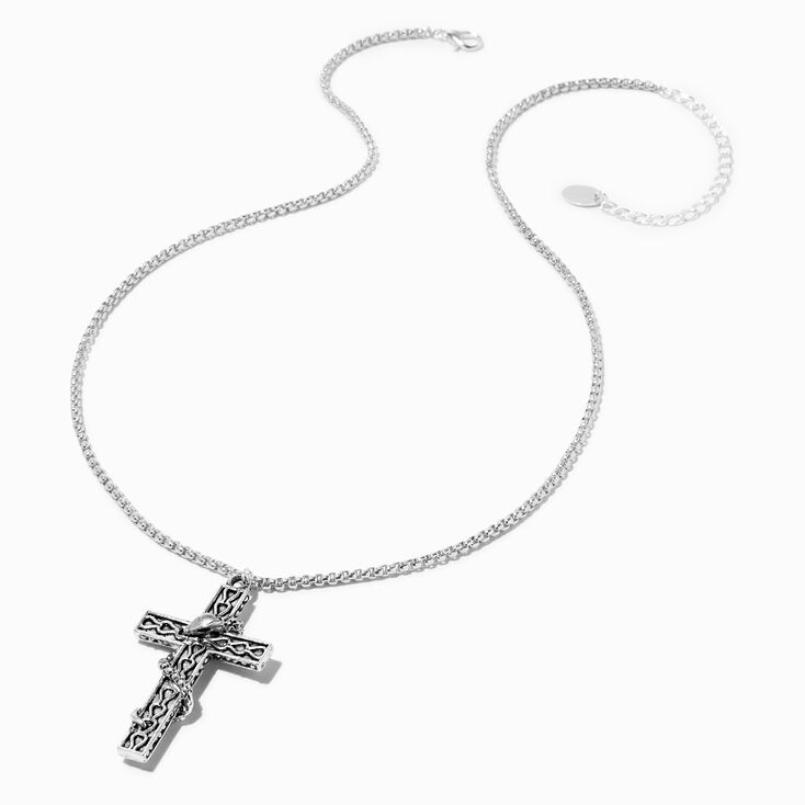 Silver Snake Cross Pendant Necklace,