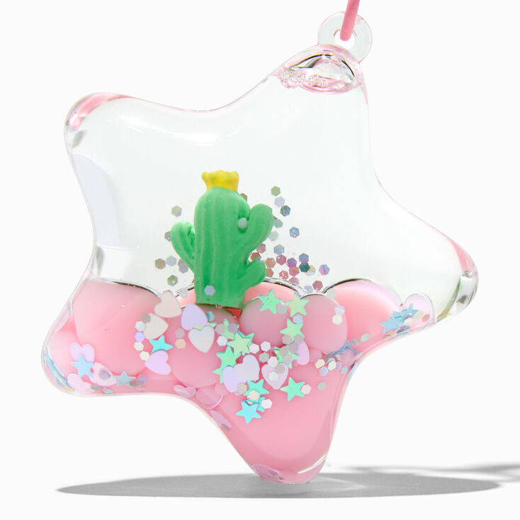 Cactus Pink Star Water-Filled Glitter Keychain,