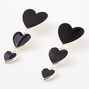 Silver Triple Hearts Enamel Drop Earrings - Black,