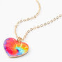Gold Rainbow Tie Dye Heart Pendant Necklace,