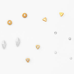 Mixed Metals Geometric Stud Earrings - 6 Pack,