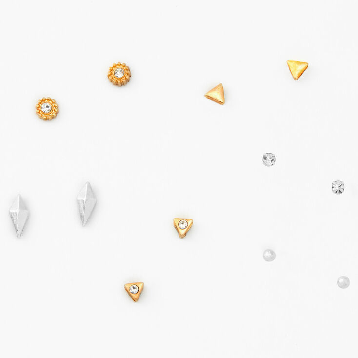 Mixed Metals Geometric Stud Earrings - 6 Pack,