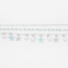 Silver &amp; Blue Beach Charms Bracelet Set - 3 Pack,