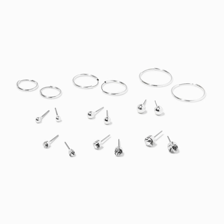 Silver Graduated Mixed Earrings - 9 Pack,