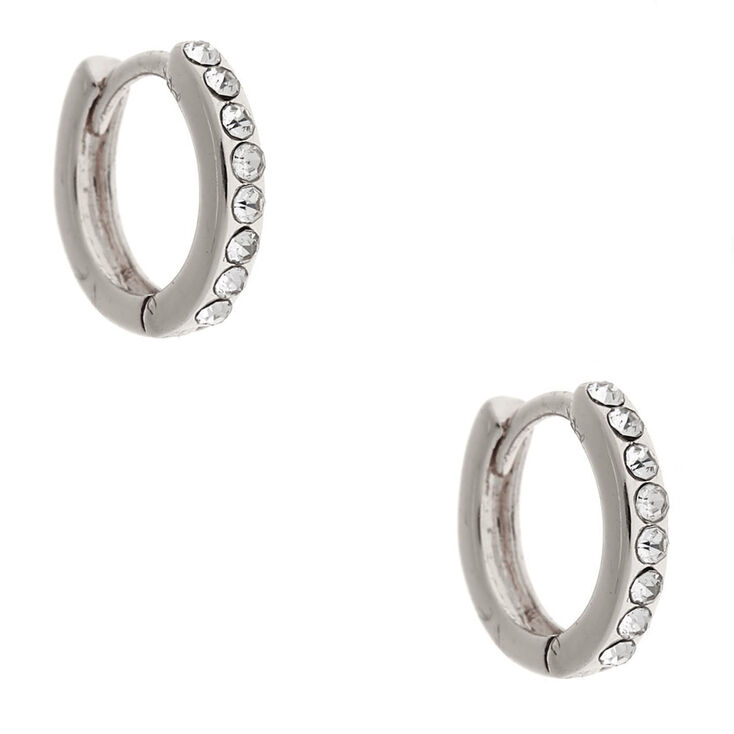 Silver 10MM Embellished Huggie Hoop Earrings | Icing US