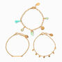 Mint Charm Gold Chain Bracelets - 3 Pack,