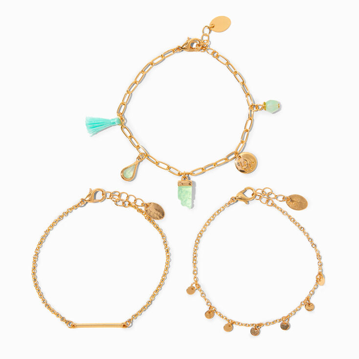 Mint Charm Gold Chain Bracelets - 3 Pack,