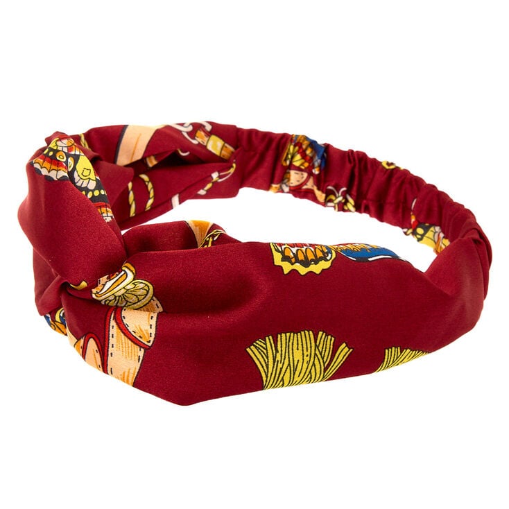 Silky Butterfly Chain Twisted Headwrap - Burgundy,