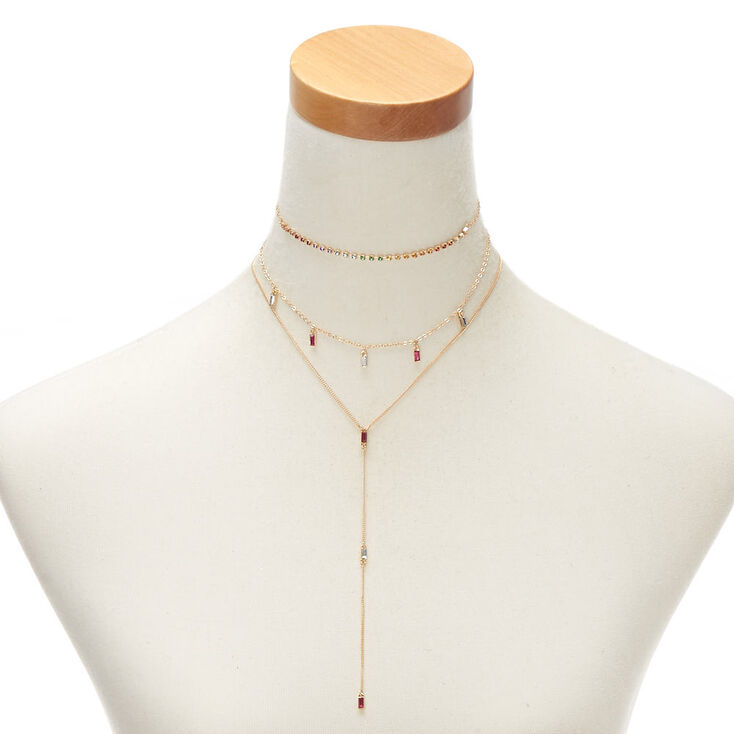 Gold Rainbow Rectangle Choker Necklace Set- 3 Pack,