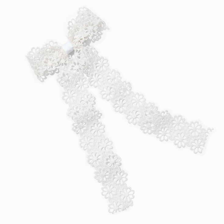 White Lacy Daisy Bow Hair Clip,