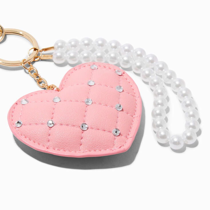 Quilted Pink Heart Wristlet Keychain,