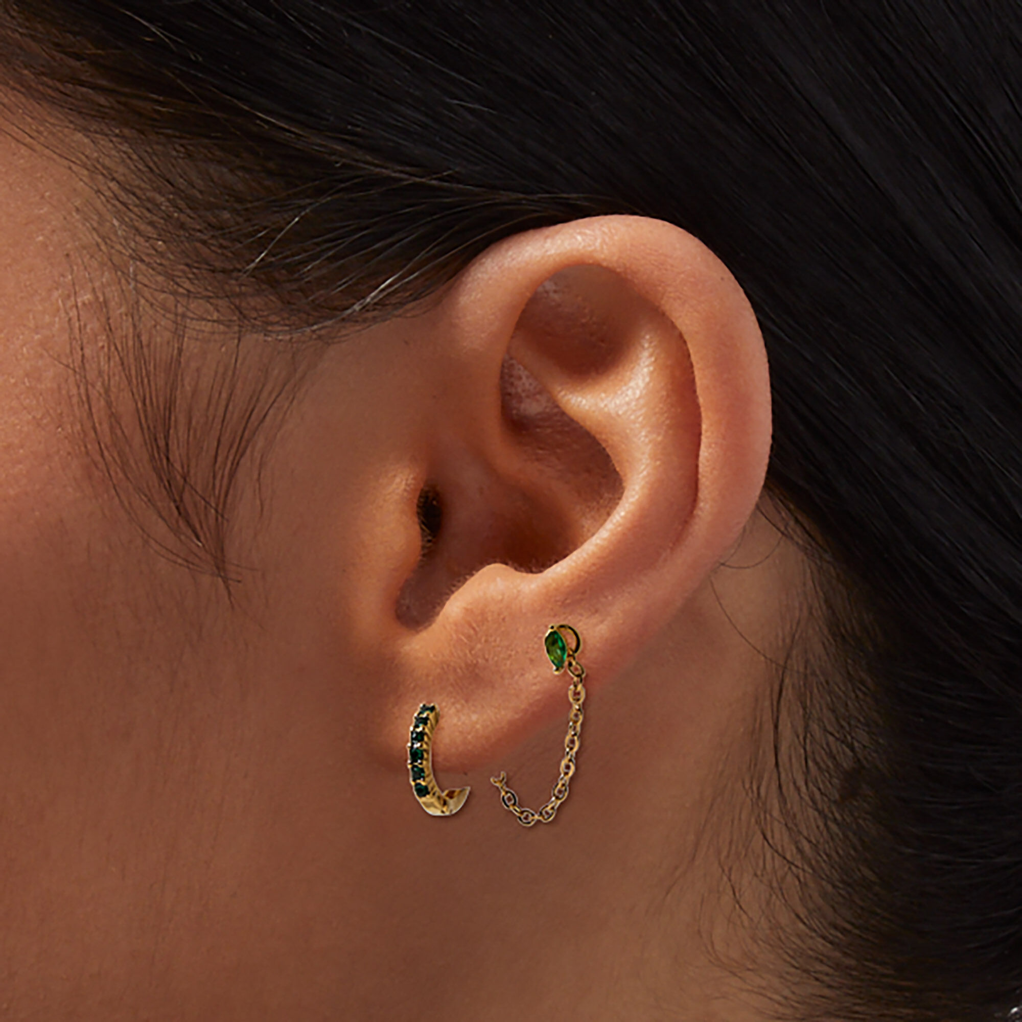 Connector chain stud earrings sale