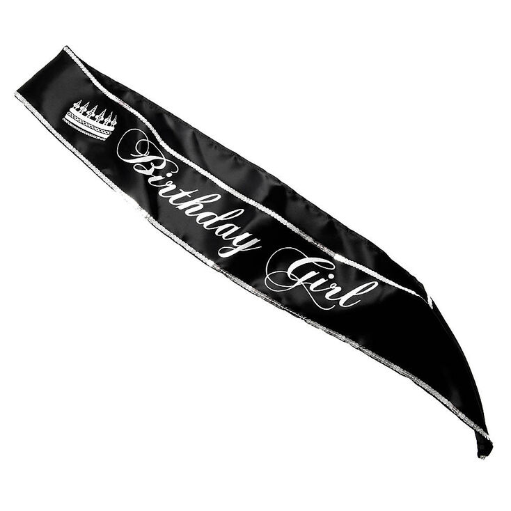 Birthday Girl Black & Silver Sash with Sequin Trim,