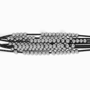 Black Multi-Strand Silver-tone Beaded Bolo Bracelet,