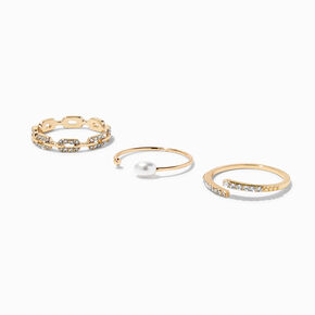 Gold Pearl Chain Wrap Ring Set - 3 Pack,
