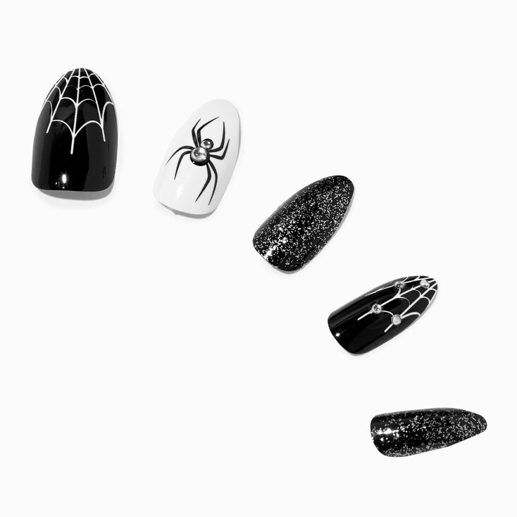 Spiders &amp; Webs Glow in the Dark Press On Faux Nail Set - 24 Pack,