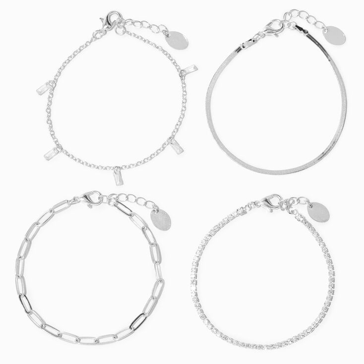 Silver Cubic Zirconia Woven Chain Bracelets - 4 Pack,