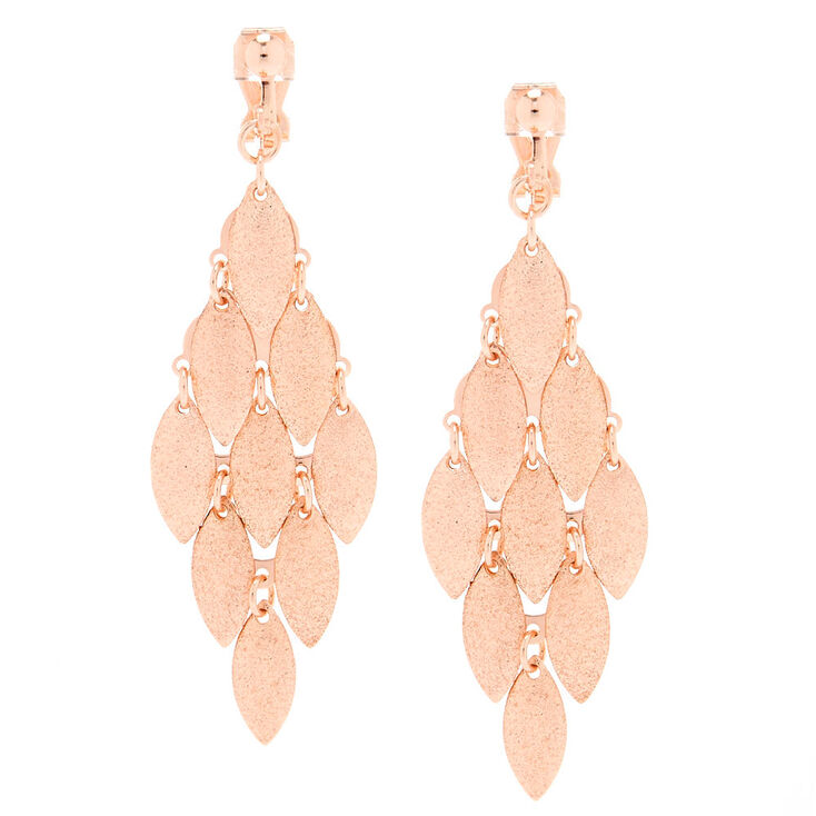 Rose Gold Clip On Drop Earrings,