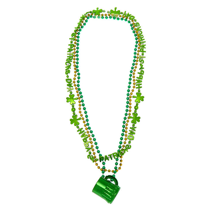 Mug Shot Glass Beaded Necklaces - Green, 3 Pack,
