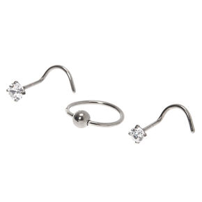 Silver-tone Titanium 20G Crystal Nose Studs - 3 Pack,