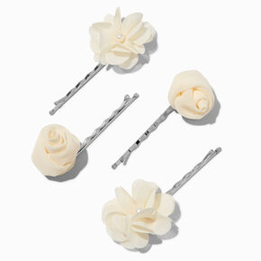 Ivory Tulle Flower Pearl Hair Pins - 4 Pack,