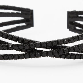 Black Double Criss Cross Rhinestone Cuff Bracelet,