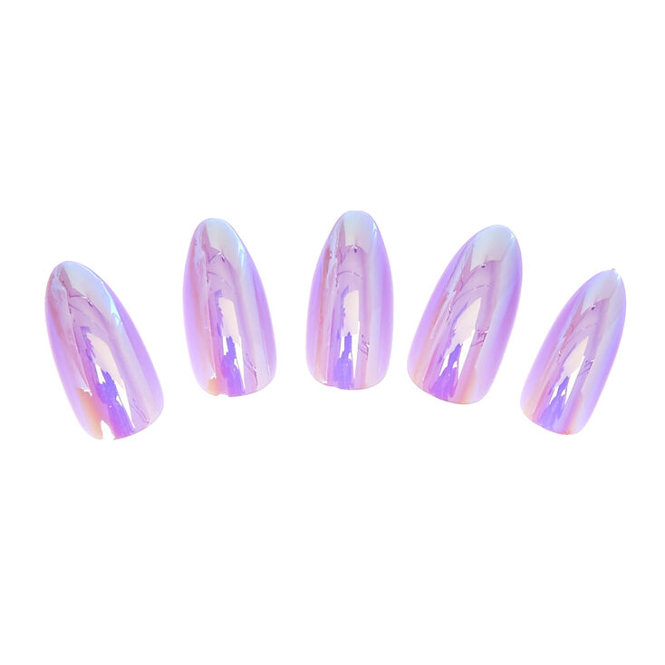 Holographic Pastel Faux Nail Set - Purple, 24,