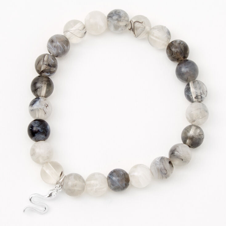 Gray Beaded Silver-tone Snake Charm Stretch Bracelet,