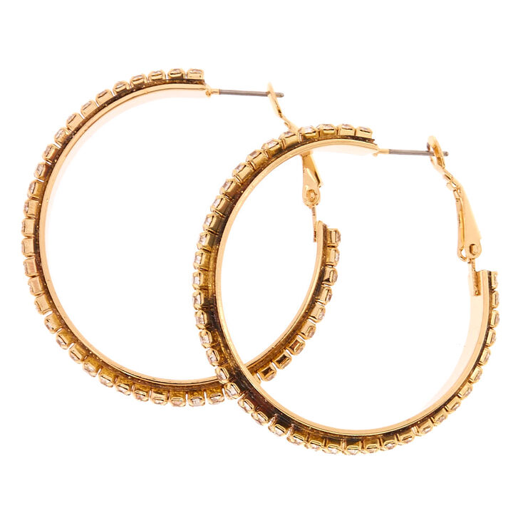 40MM Faux Crystal Lined Gold Tone Hoop Earrings,