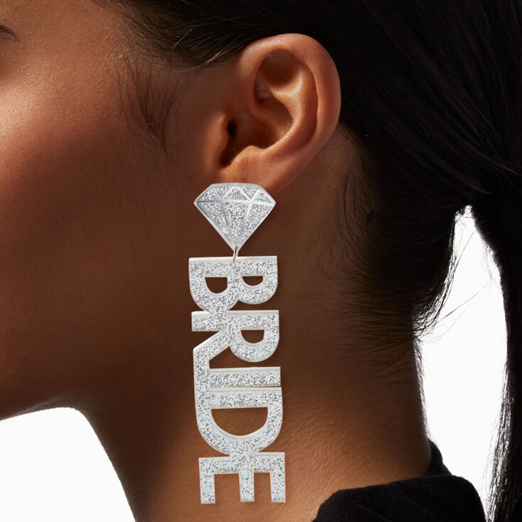 Glittery Bride 3.5&quot; Drop Earrings,