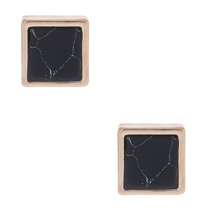 Rose Gold Marbled Square Stud Earrings - Black,