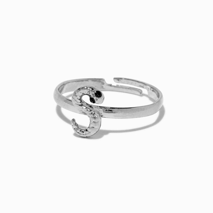 Silver-tone Snake Initial Ring - S,