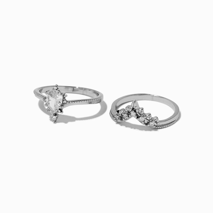 Silver-tone Cubic Zirconia Vintage-Inspired Ring Stack - 2 Pack,